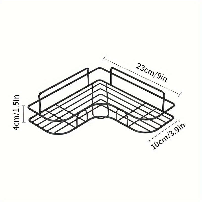 1pc No-Drill Black Metal Corner Shelf