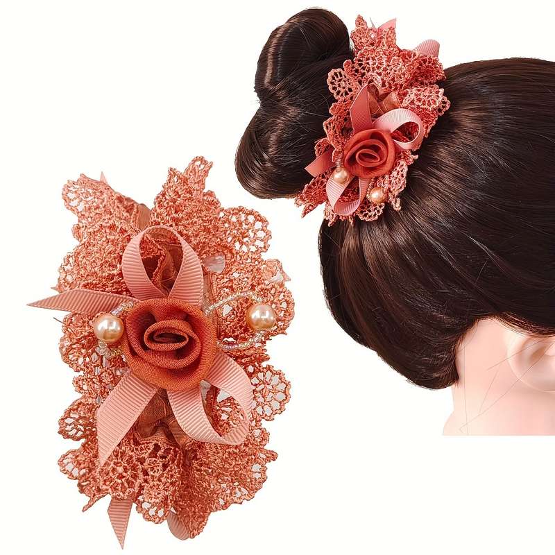 Vintage Lace Scrunchies Flower Beads Decor Hair