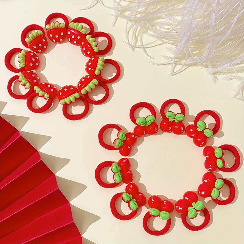 10pcs Cute Cherry & Strawberry Hair Ties Set