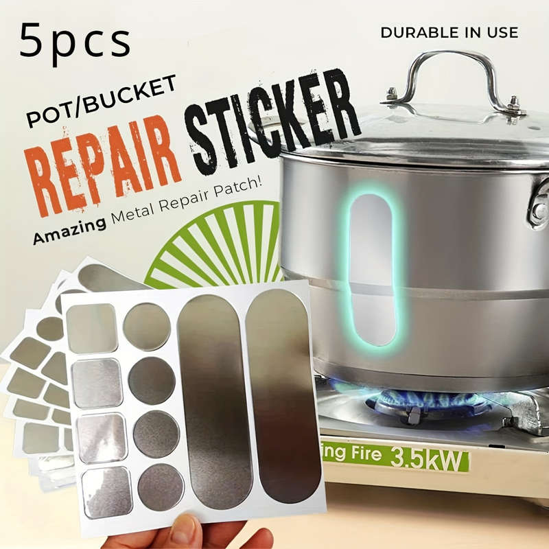 5pcs Sheets Pot/Bucket Crack Repair Stainless Steel Patches Stickers Pratical Pot Repair Tape Kit Wa