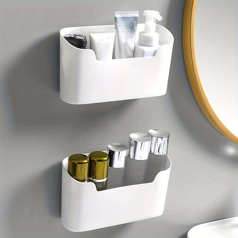 2pcs Punch-Free Wall-Mounted Plastic Storage Bins for Kitchen Bathroom