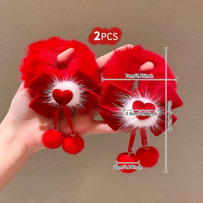 Cute Red Bow Plush Hair Ties