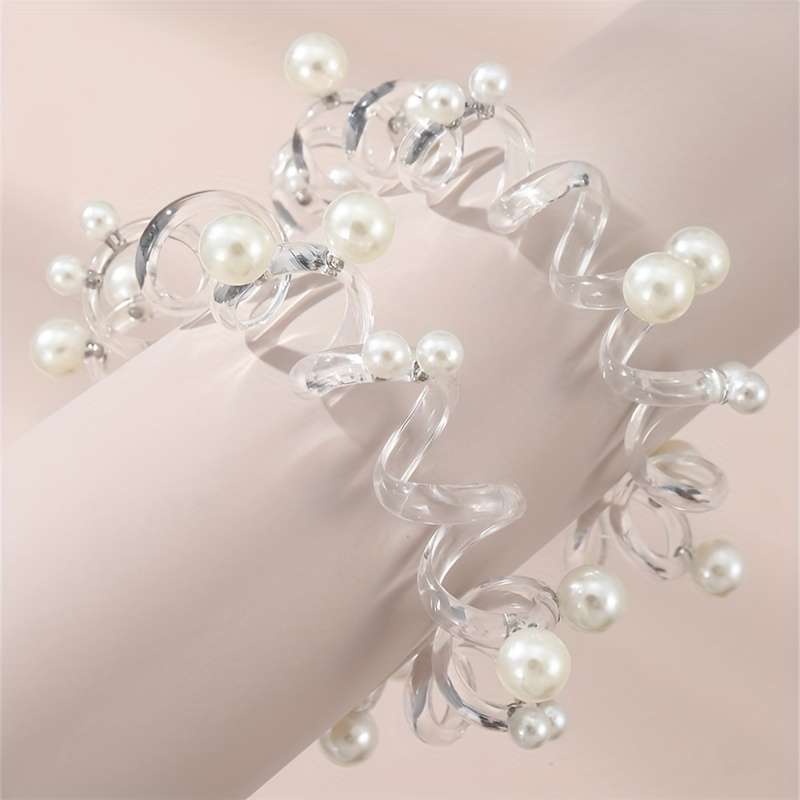 2pcs Elegant Faux Pearl Spiral Hair Ties