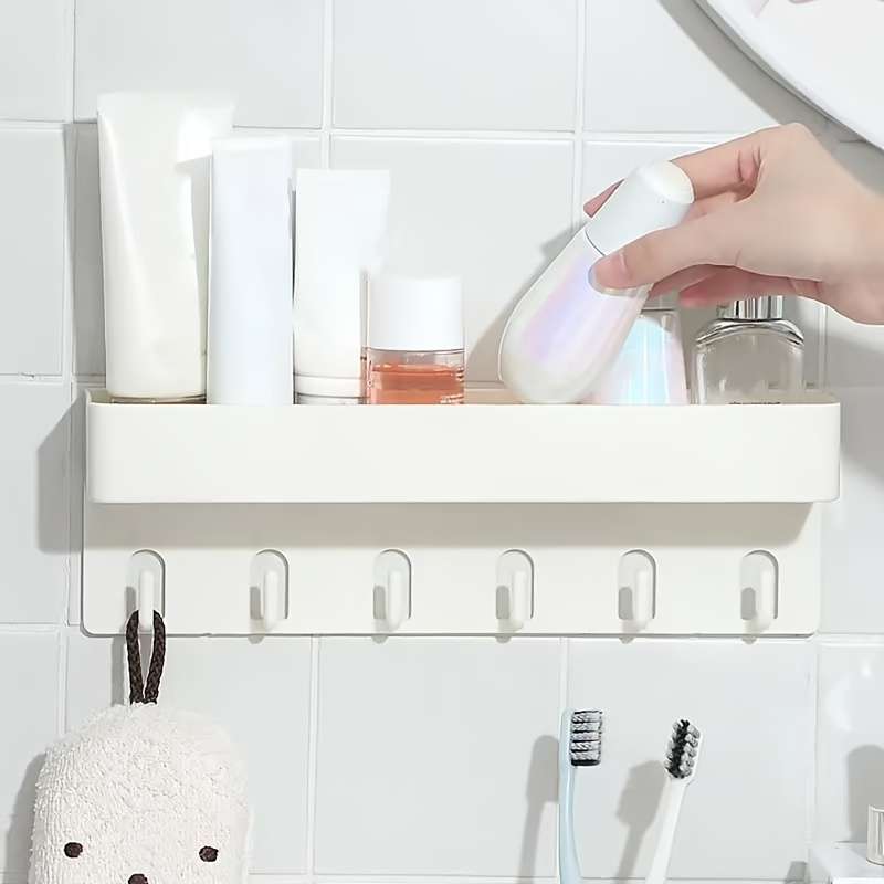 1pc Contemporary White Plastic Wall-Mounted Storage Shelf