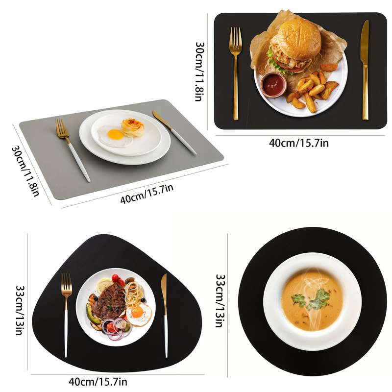 6pcs Set of Black Round and Oval Faux Leather Table Mats
