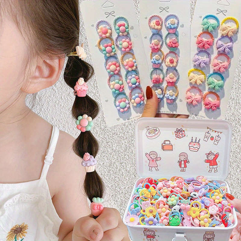 Cute Cartoon And Floral Elastic Hair Ties Set