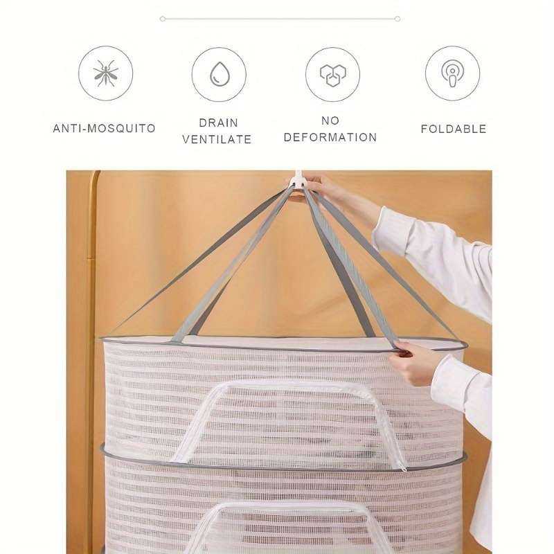1pc Space-Saving 3-Layer Hanging Mesh Drying Rack