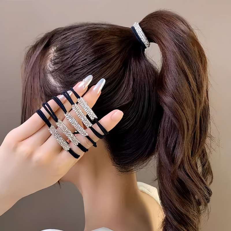 5pcs Elegant Rhinestone Hair Ties - Stretchy
