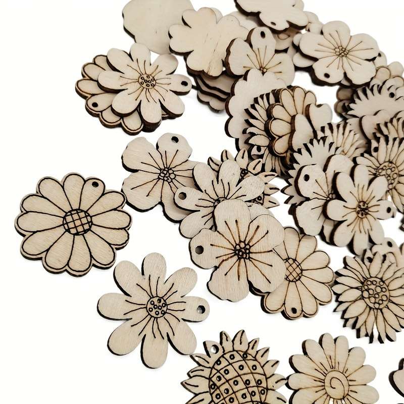 20pcs Mixed Mini Wooden Flowers Shapes fo