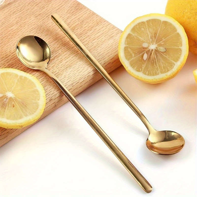 4pcs Golden Stainless Steel Long Handle Spoons Set