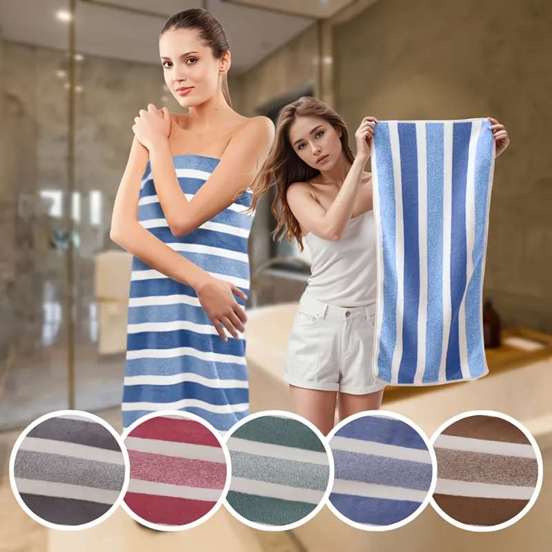 Ultra-Soft Striped Coral Fleece Bath Towels