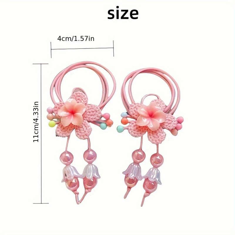 2PCS Cute Pink Tassel Hair Ties for Women