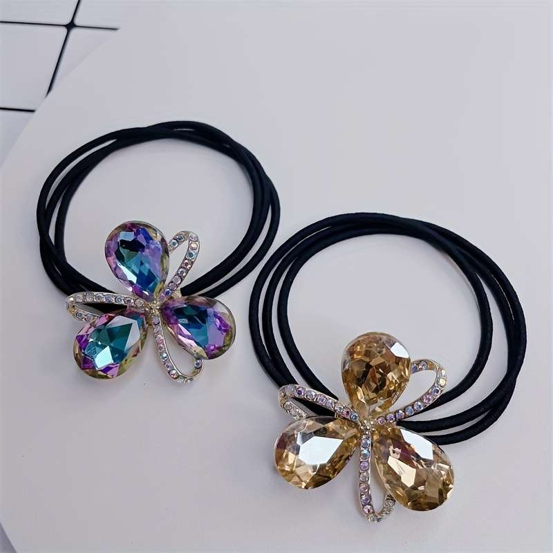 Elegant Crystal Rhinestone Flower Hair Tie