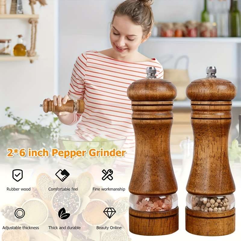 2-Pack Wooden Pepper Grinder Set