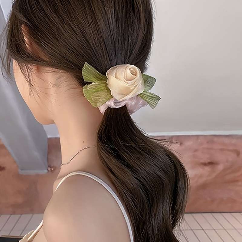 Elegant Mesh Rose Flower Hair Ties Set