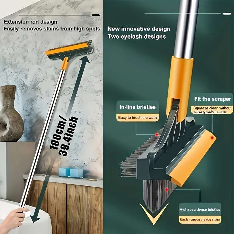 1pc Adjustable Long Handle Cleaning Brush with Angled Bristles