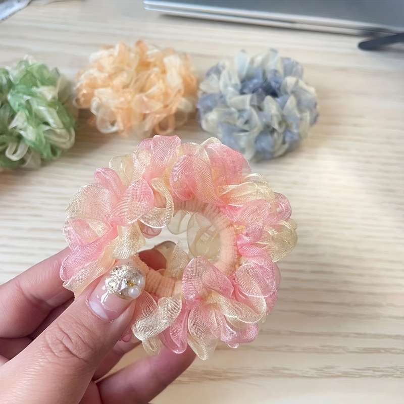 5pcs Sweet & Cute Floral Mesh Scrunchie Set