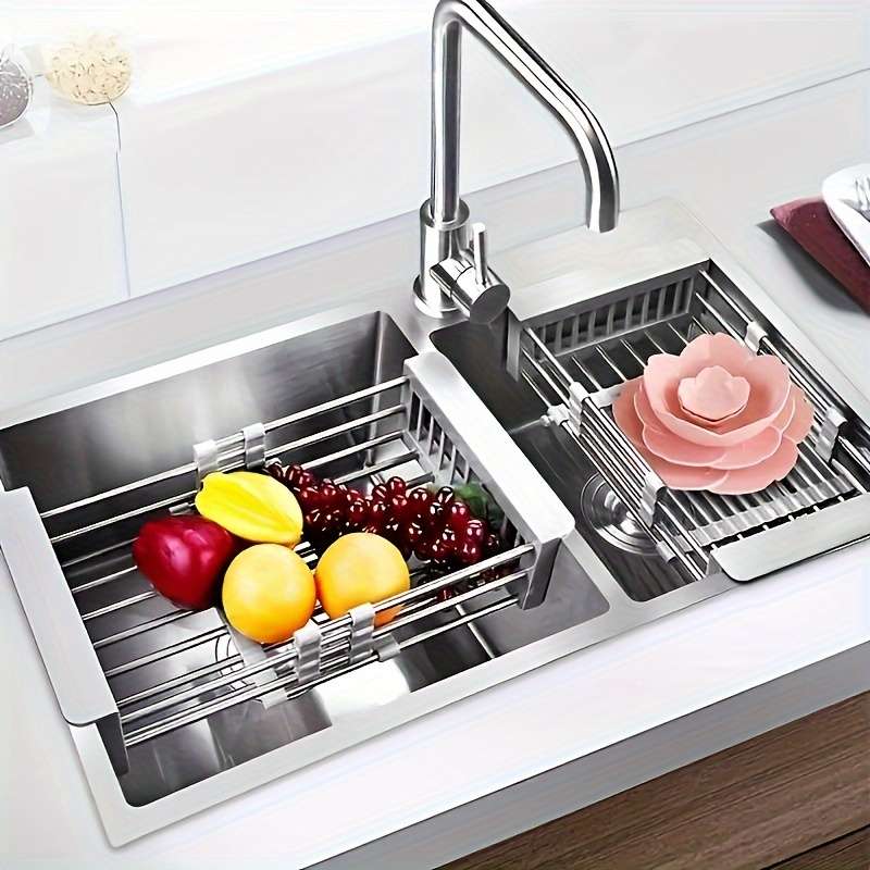 1pc Adjustable Stainless Steel Over Sink Dish Drying Rack