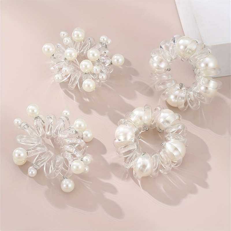 2pcs Elegant Faux Pearl Spiral Hair Ties