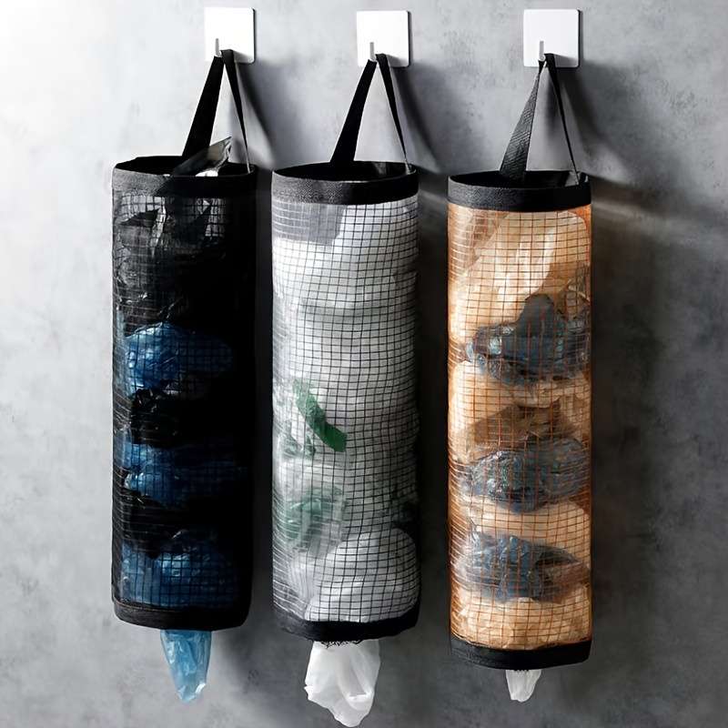 1pc Wall-Mounted Drawstring Plastic Bag Organizer