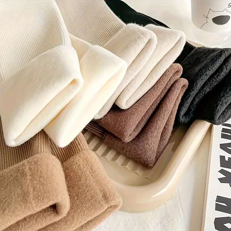 5pcs Cozy Plush-Lined Women's Mid-Calf Socks - Soft