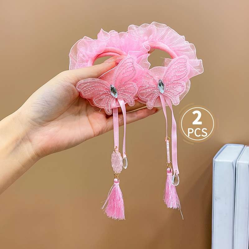 Girls Mesh Tassel Butterfly Hair Ties Hair Accessories Set