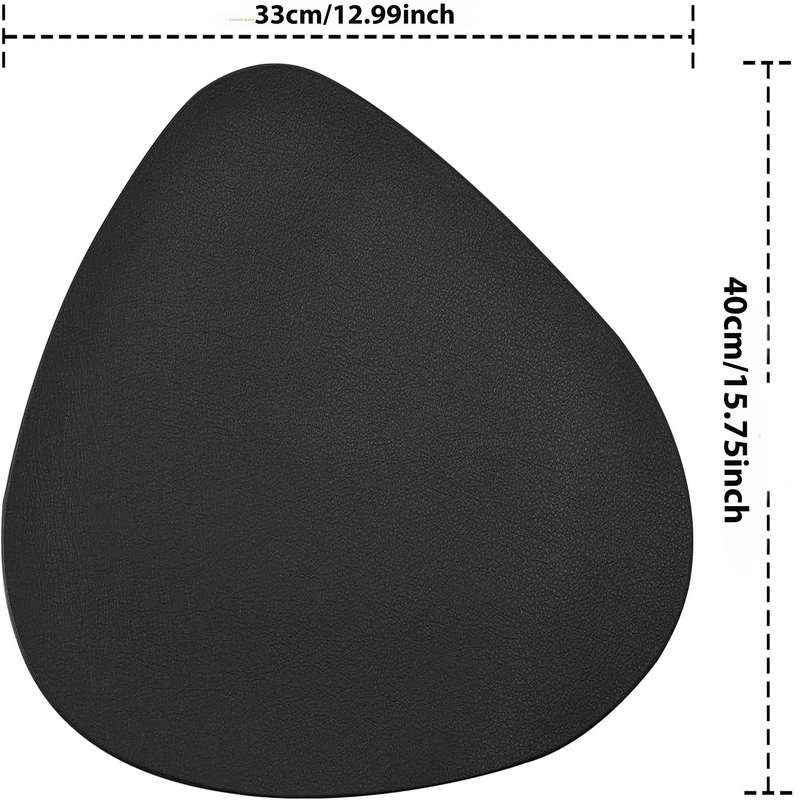 6pcs Set of Black Round and Oval Faux Leather Table Mats