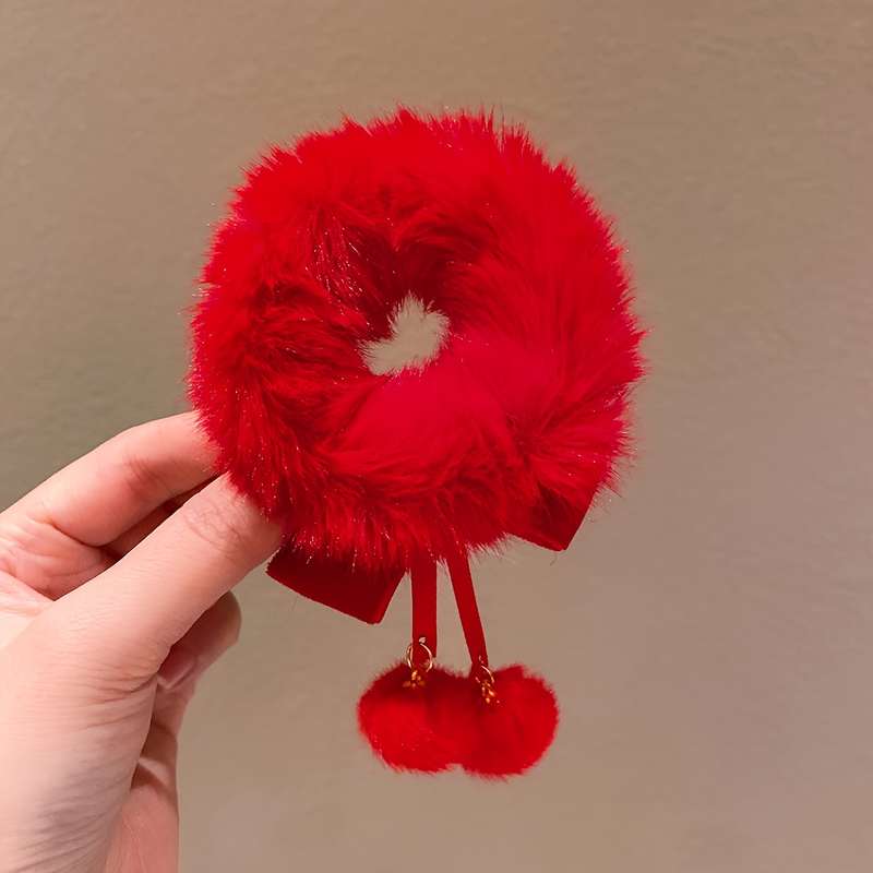 Cute Red Bow Plush Hair Ties