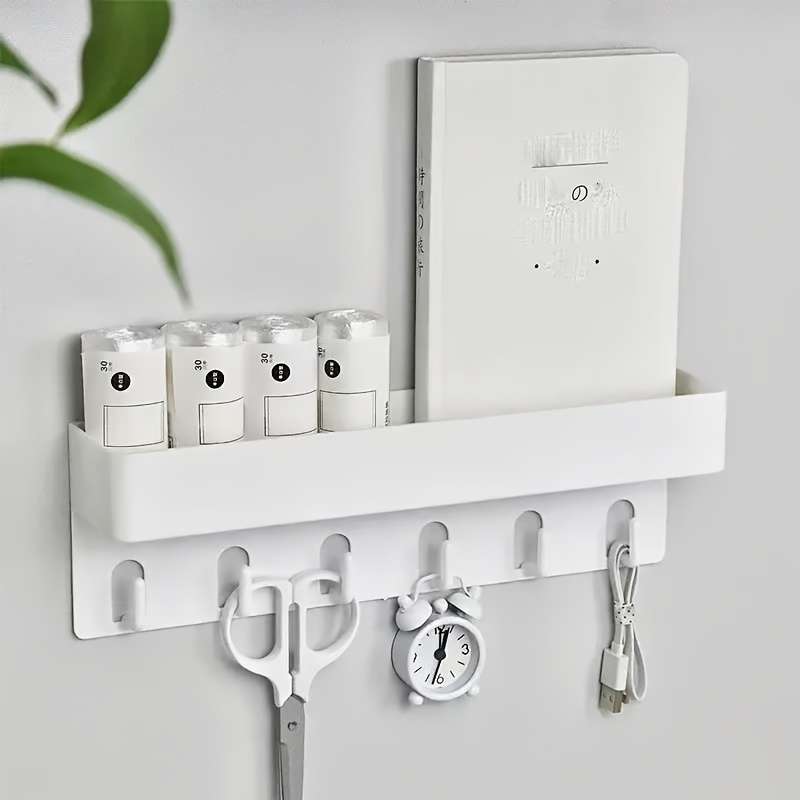 1pc Contemporary White Plastic Wall-Mounted Storage Shelf