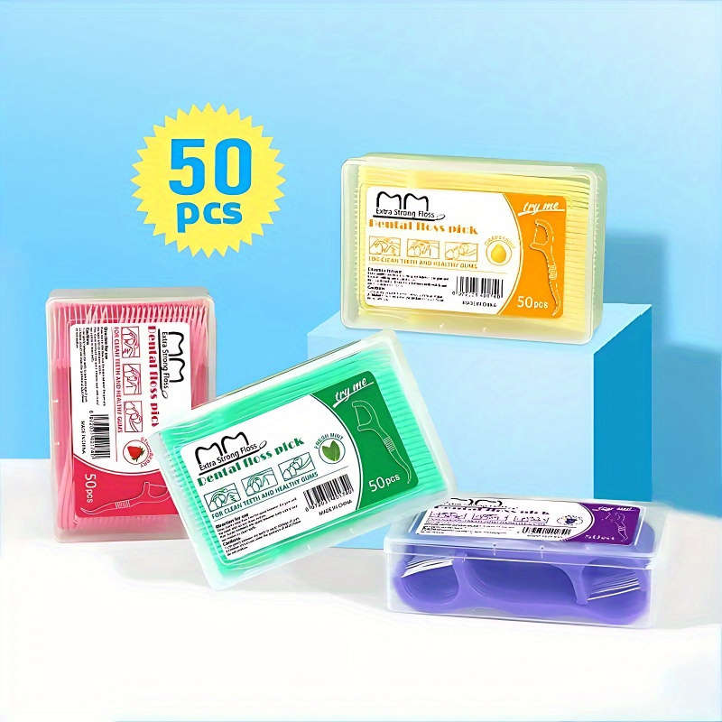 50-Pack Fruit Flavored Dental Floss Sticks with Toothpicks