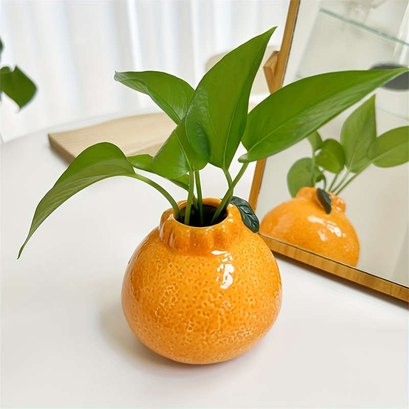 1pc Unique Orange Ceramic Vase for Hydroponics