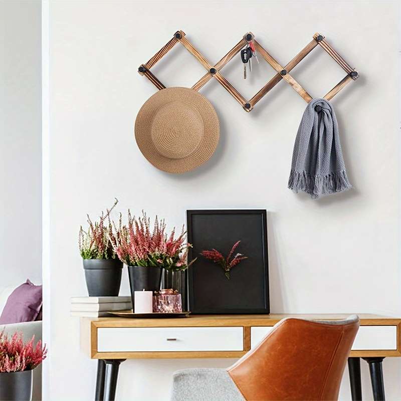 1pcs Folding Coat Rack Wooden Expandable Hanger with 10 Hooks