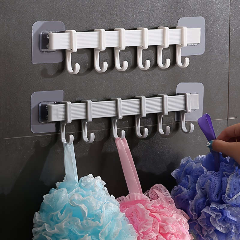 1 Set Adjustable Kitchen Storage Rack with 6 Wall Hooks
