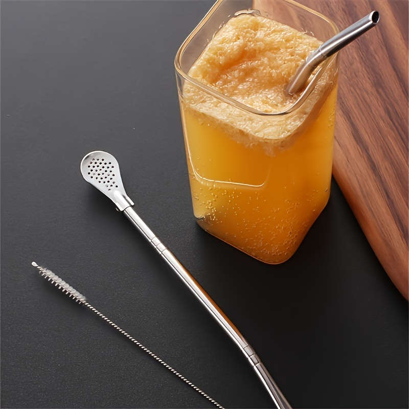 A Set Of Three Stainless Steel Straw Spoon