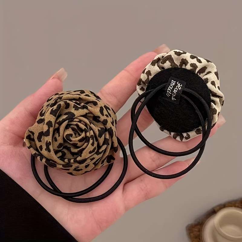 Leopard Print Rose Flower Hair Ties