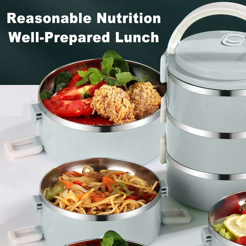 1pc Stackable Stainless Steel Bento Lunch Box with Leak-Proof Silicone Sealing Ring