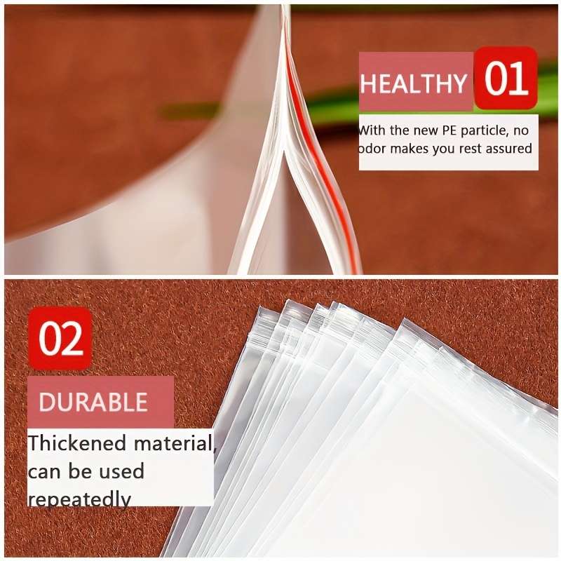 250pcs Reusable Clear Plastic Zipper Bags