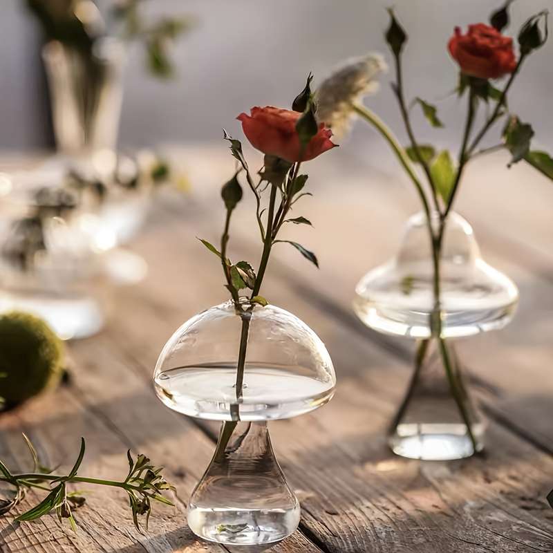 1pc Charming Mushroom-Shaped Glass Vase