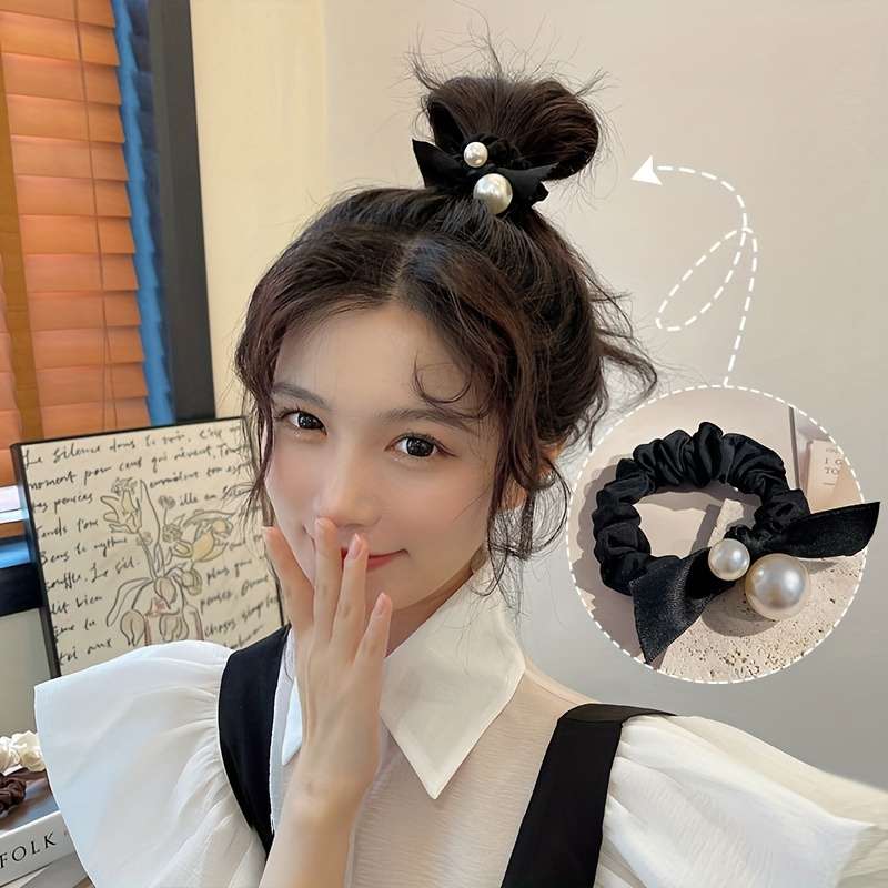 Elegant Pearl Bow Hair Tie Set