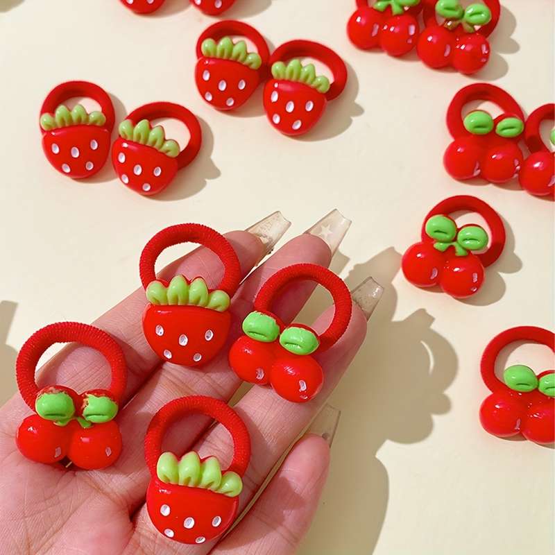 10pcs Cute Cherry & Strawberry Hair Ties Set