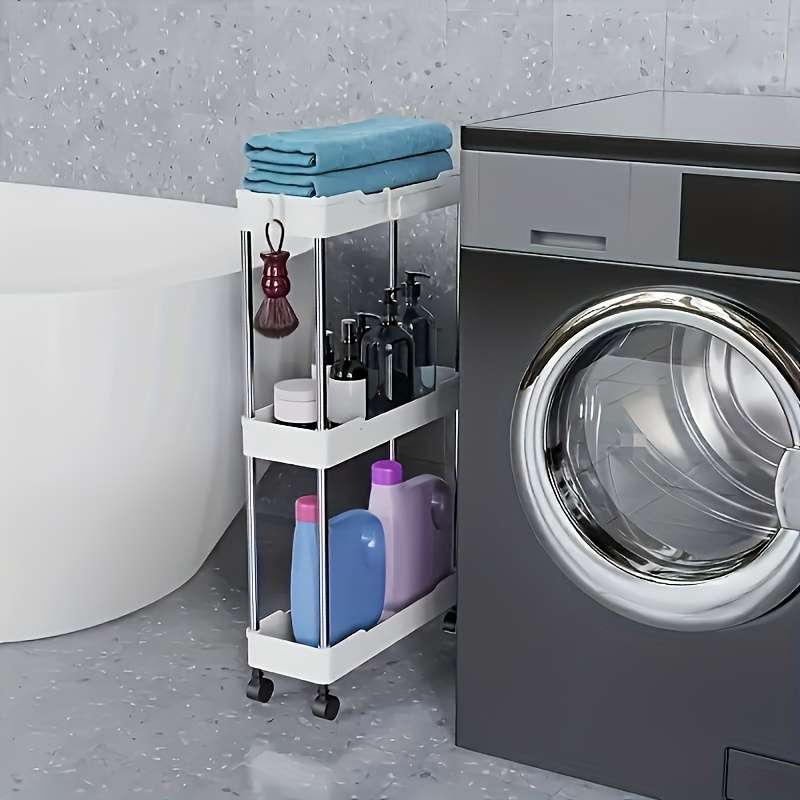 Sleek White Multi-Tier Rolling Storage Cart with Adjustable Shelves