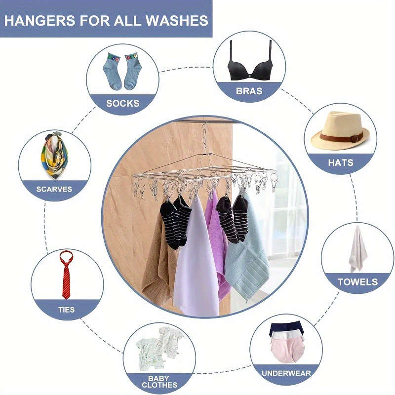 Stainless Steel Drying Rack with 30 Clips