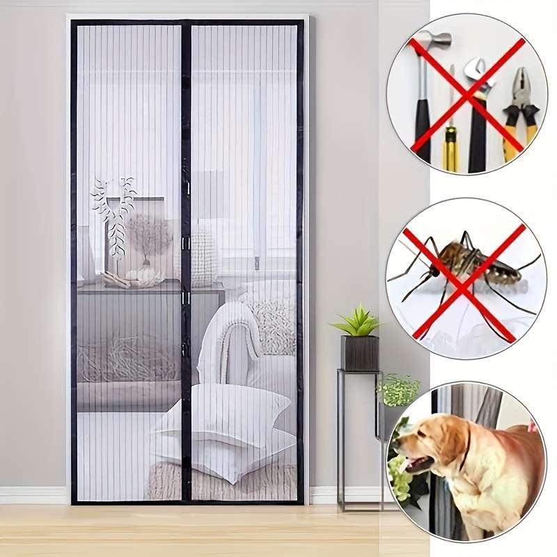 Easy-Install Magnetic Striped Gauze Door Curtain