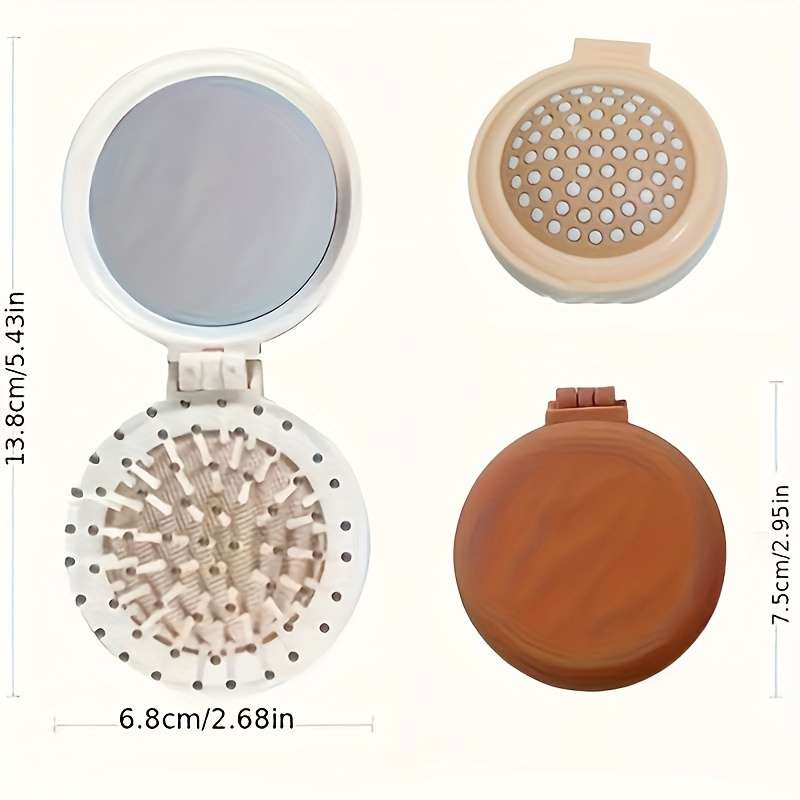 1pc Mini Portable Travel Hairbrush With Mirror