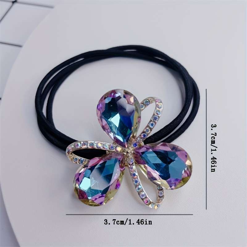 Elegant Crystal Rhinestone Flower Hair Tie
