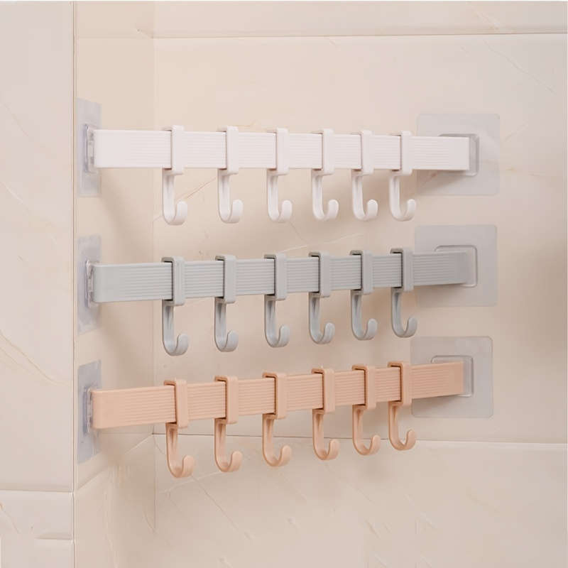 1 Set Adjustable Kitchen Storage Rack with 6 Wall Hooks