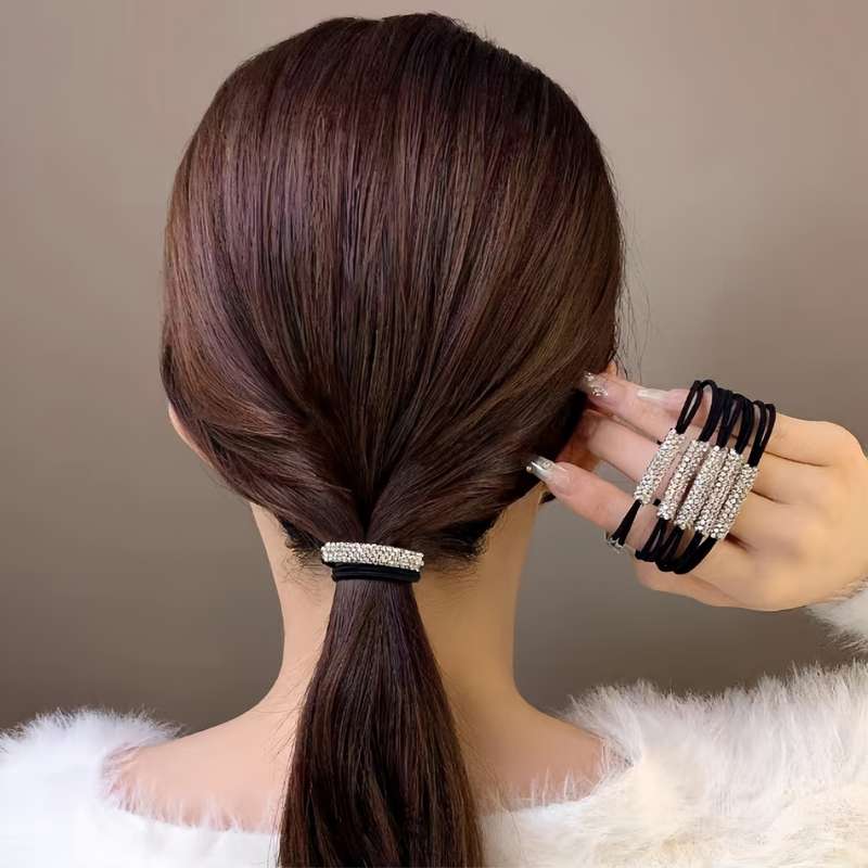5pcs Elegant Rhinestone Hair Ties - Stretchy