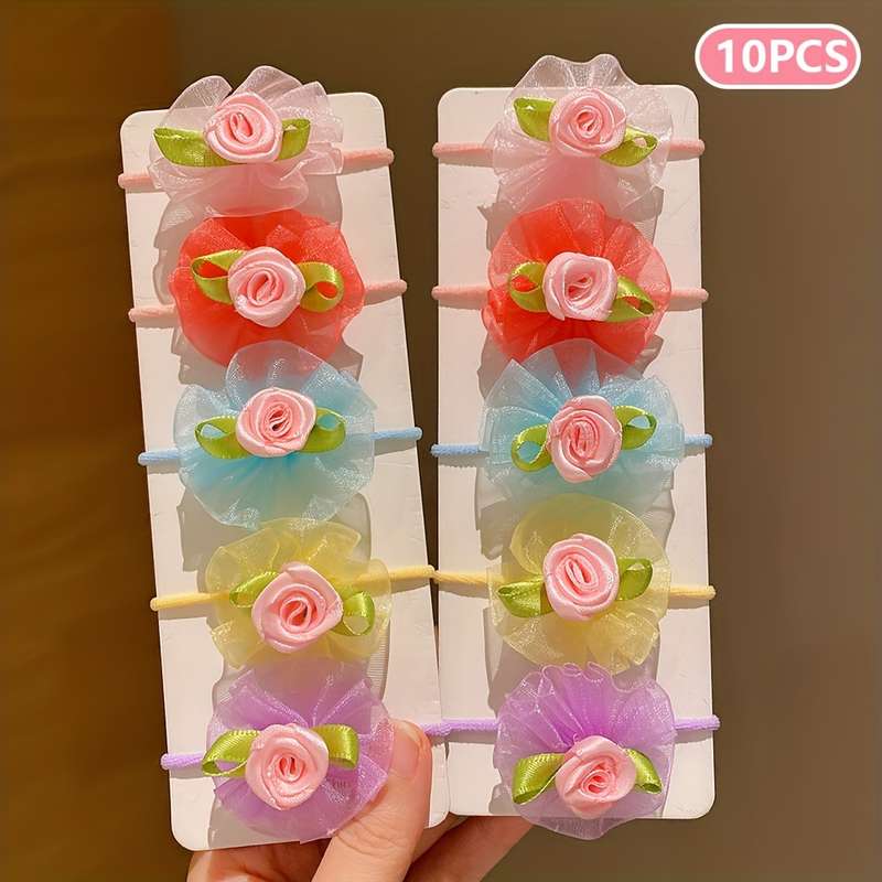 10pcs LEMON LOVE Floral Mesh Hair Ties