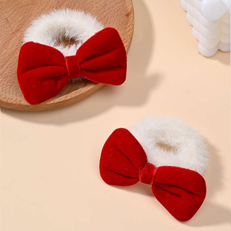 Elegant Bow Plush Hair Ties for Teens