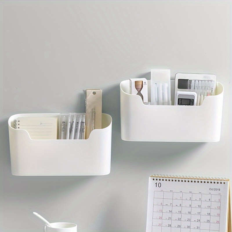 2pcs Punch-Free Wall-Mounted Plastic Storage Bins for Kitchen Bathroom